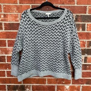 Joie Womens Medium Wool Blend Black Gray Chevron Knit Sweater
